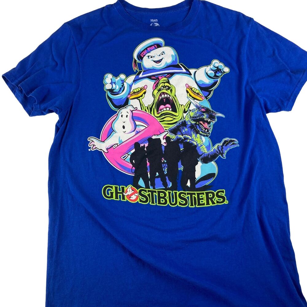 Ghostbusters T Shirt Mens Medium Blue Movie Graphic Tee Stay Puft Slimer Ghost